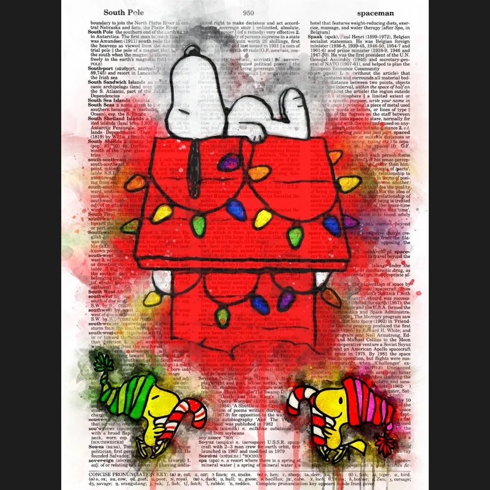 Lazy Snoopy Peanuts Christmas Dictionary Art Print